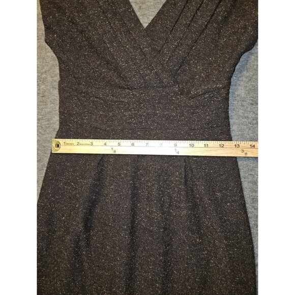 Banana Republic Wool Silk Blend Dress 0 Brown Tweed V-Neck Knee Length Lined - Picture 4 of 8